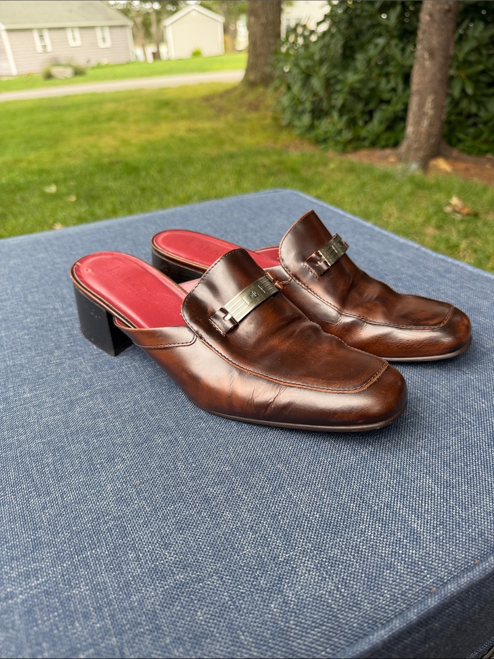 Ralph Lauren Brown Leather Mule Loafers w/Silver Bit- Professional preppy